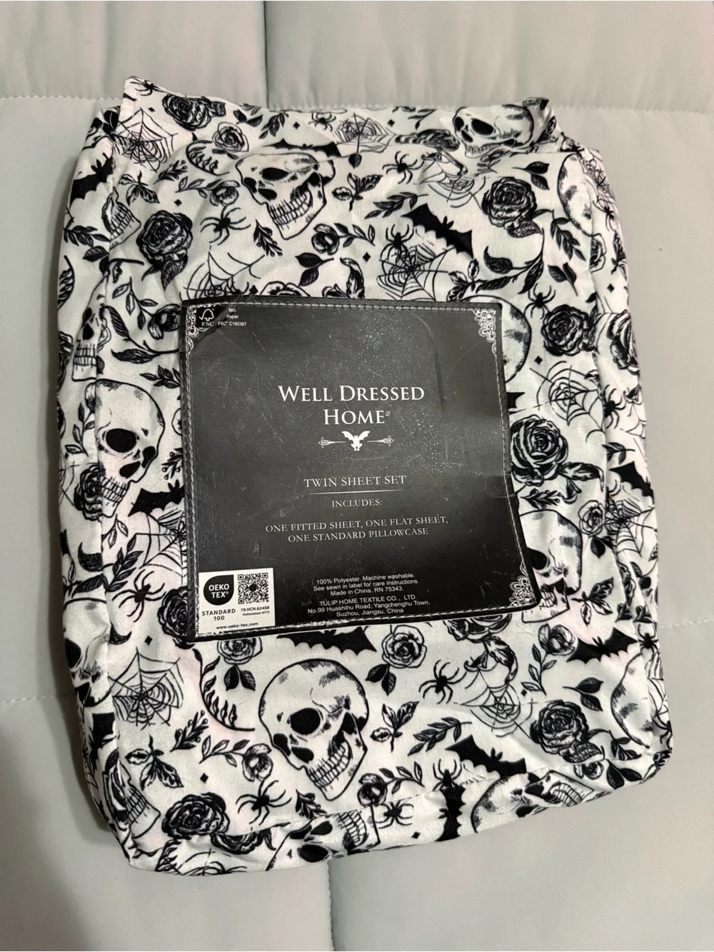 Halloween Twin Sheet/Pillowcase NO FITTED SHEET! Skull/Floral Print